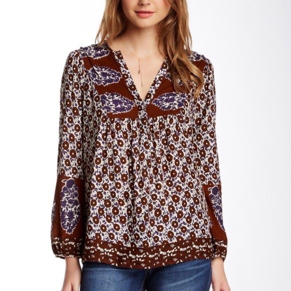 ⚡️LAST CHANCE⚡️Lucky Brand Boho Floral Annabelle Peasant Blouse Size Small